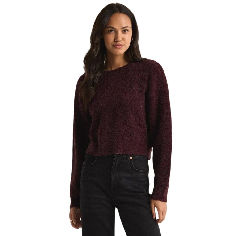 Z Supply Women Berry Wine Chunky Knit Destiny Crew Neck Cozy Sweater Size L